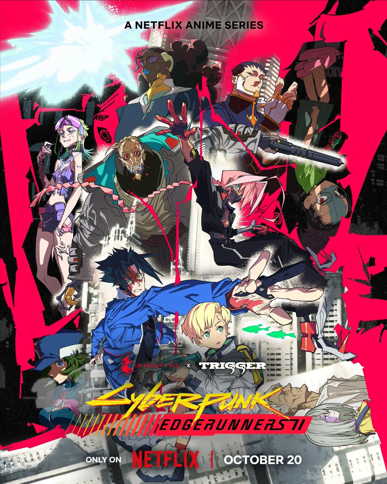 Pôster key visual de Cyberpunk: Edgerunners 2 com os quatro novos protagonistas