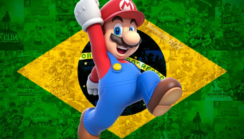 cama do mario bros com fundo da bandeira do brasil
