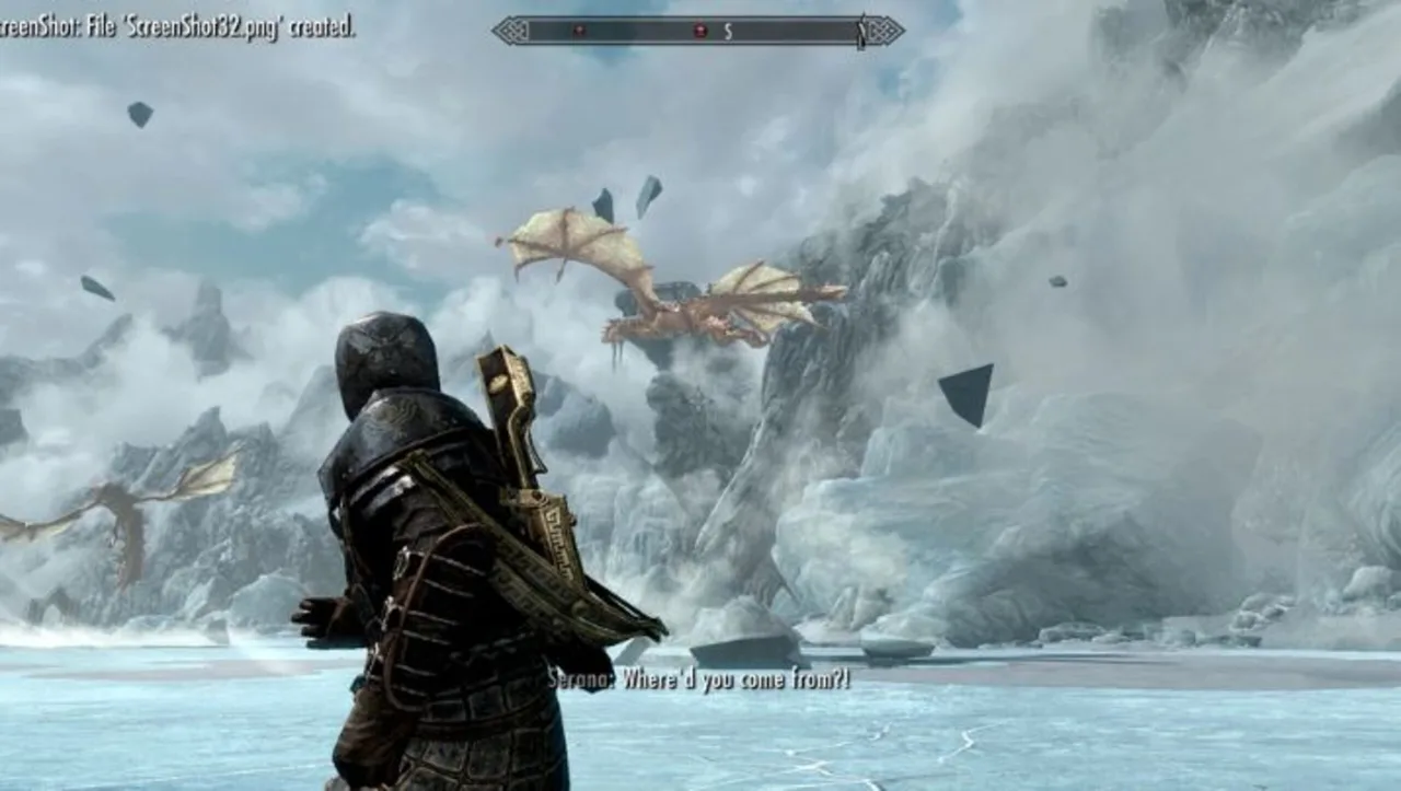 Cena de Skyrim com dragão