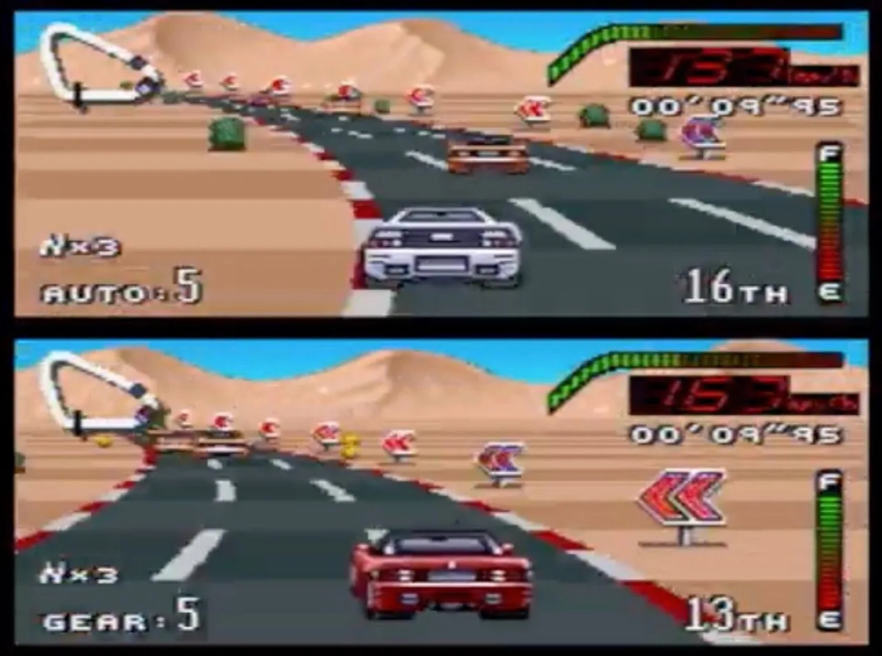 Tela do jogo Top Gear de Super Nintendo em corrida