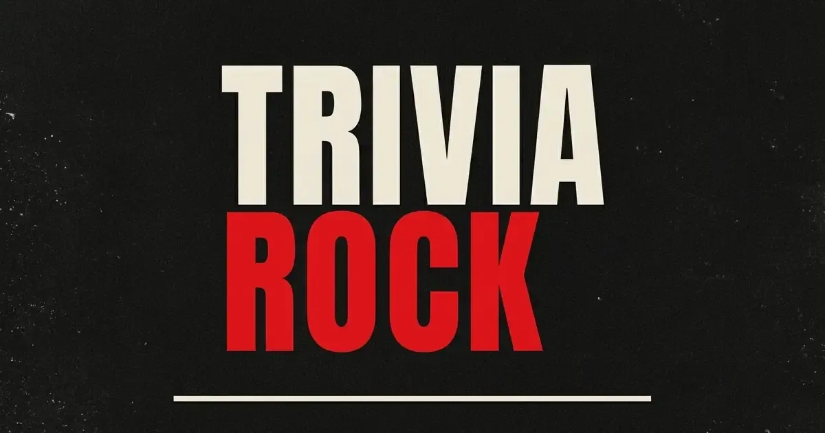 Logo do Trivia Rock em letras cor de osso e vermelho sobre fundo preto
