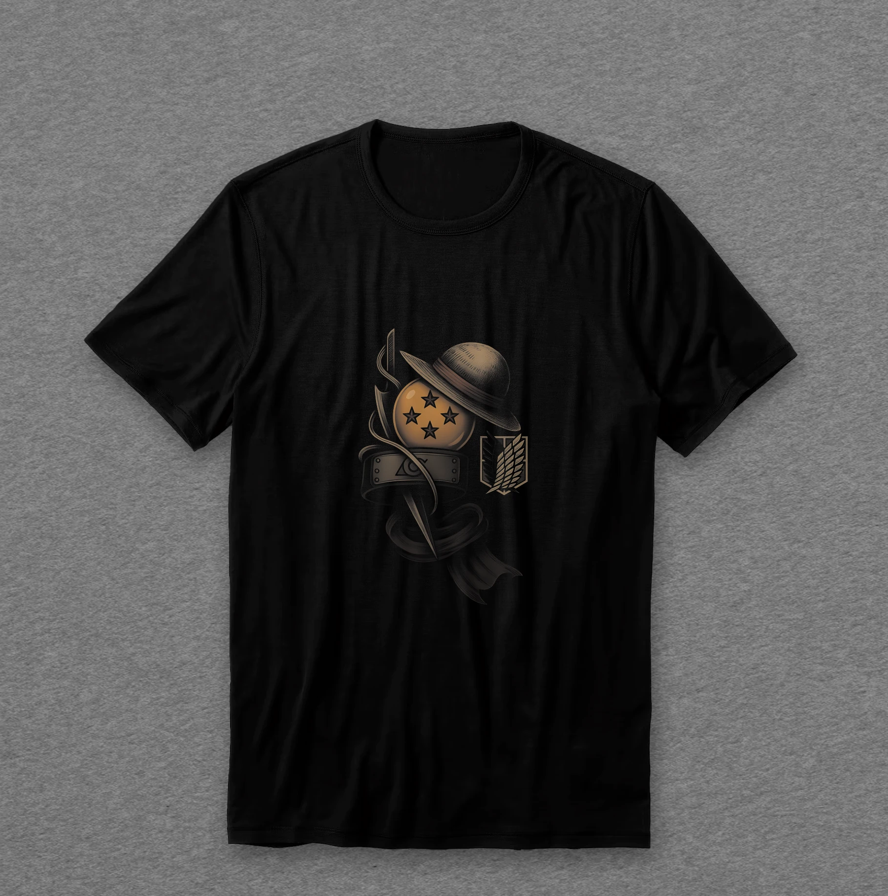 Camiseta Animes — Crossover (emblemas)