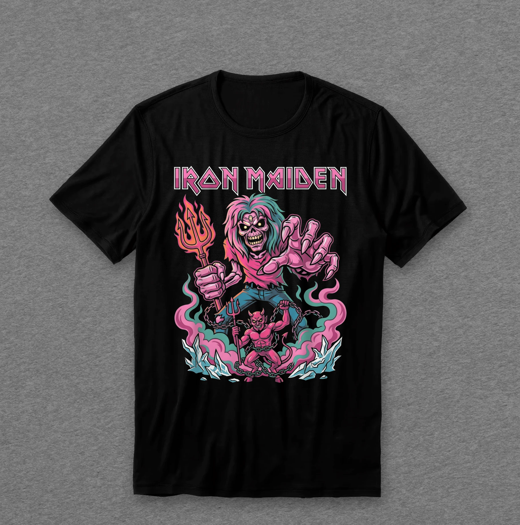 Camiseta Iron Maiden — Eddie Rosa Neon